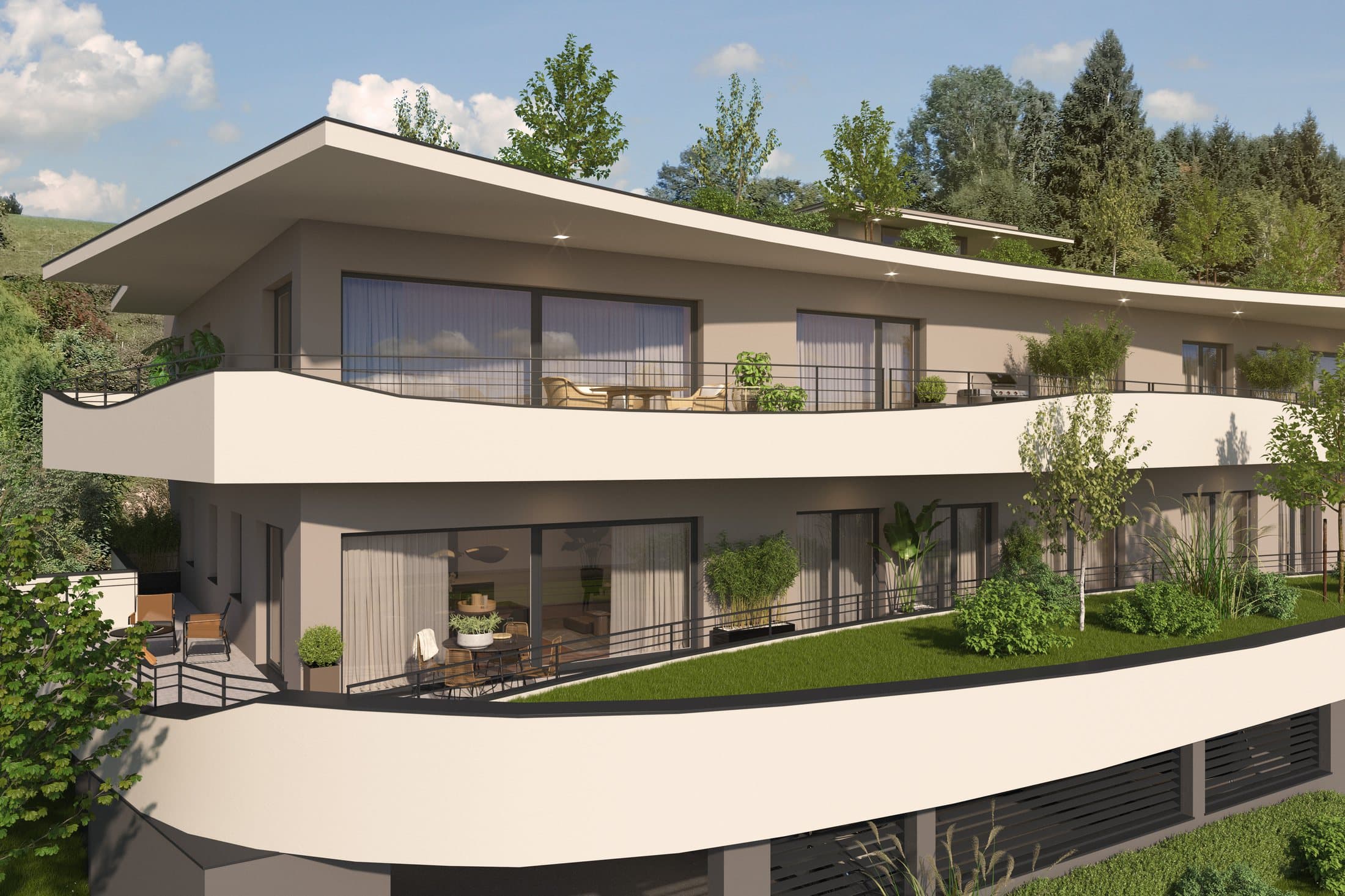 Architektur mit umlaufenden Terrassen